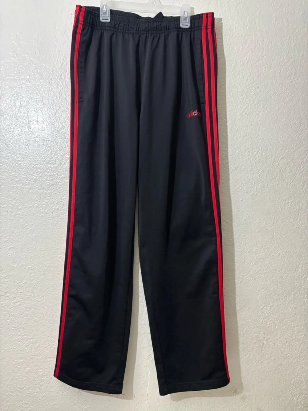 adidas Black Joggers with Red Side Stripes